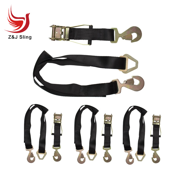 Ratchet Strap W/ Twisted Snap Hooks Black