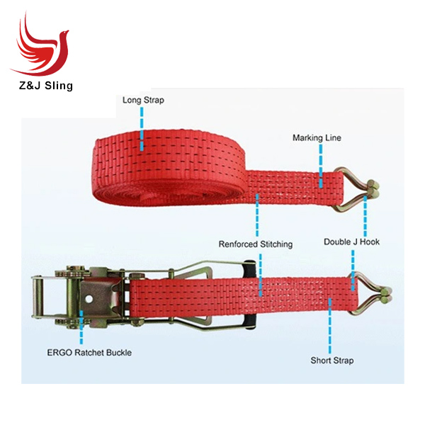 Cargo Lashing Belt Customized Double J Hook Ratchet Tie-Down Lashing Strap Sling