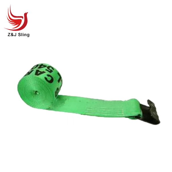 Ratchet Winch Strap/Lashing with Flat Hook & Defender 4" X 50′ Green Flatbed