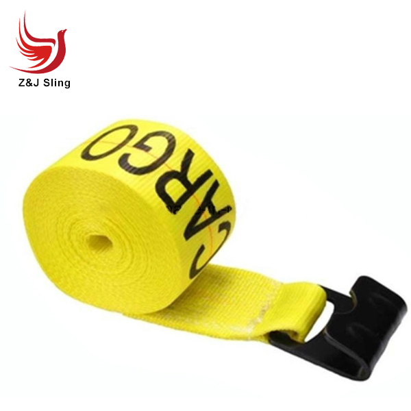 Ratchet Winch Strap/Lashing with Flat Hook & Defender 4" X 50′ Yellow Flatbed